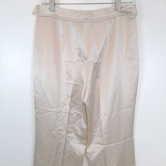 Worth Shiny Silky  Solid Cream Hook Eye Straight Classic Pants Trousers - Picture 4 of 7